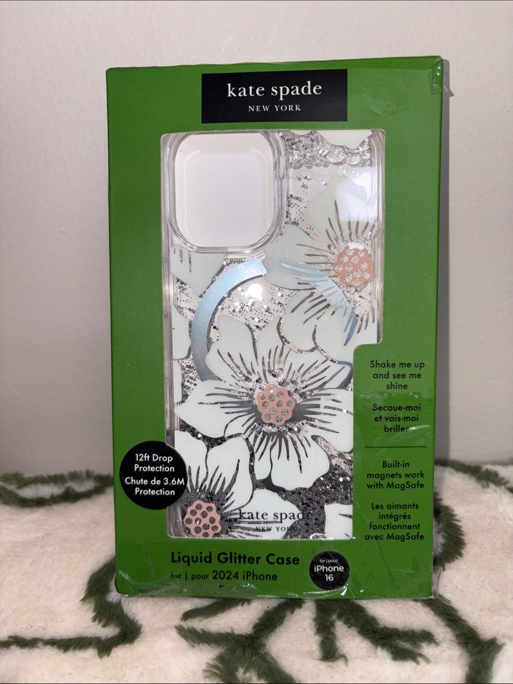 kate spade Clear Floral Liquid Glitter iPhone Case - Silver/Pink Accents